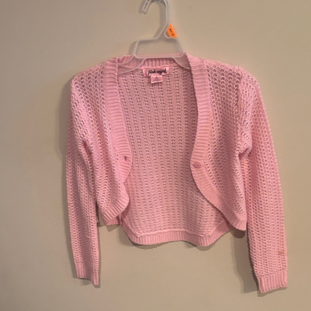 Girls' Openwork Knit Cardigan - Light Pink